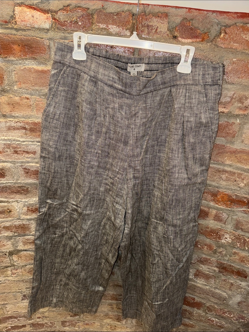 Gray Linen-Blend Pleated Pants